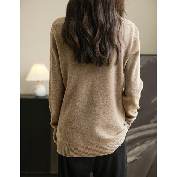 Chanyarn Women's 100% Merino Wool Mock Neck Long Sleeve Pullover Sweater - Picture 6 of 7